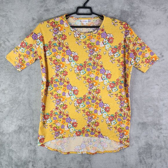Women's Yellow LulaRoe Floral Print Tunic Top Shirt Short Sleeve Size M - Picture 2 of 10